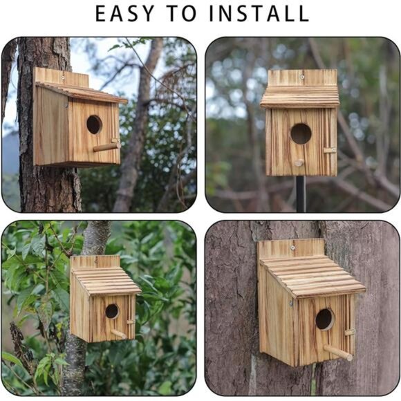 Wood Bird Houses for Outside with Pole Wooden Bird House for Finch Bluebird - Picture 6 of 7